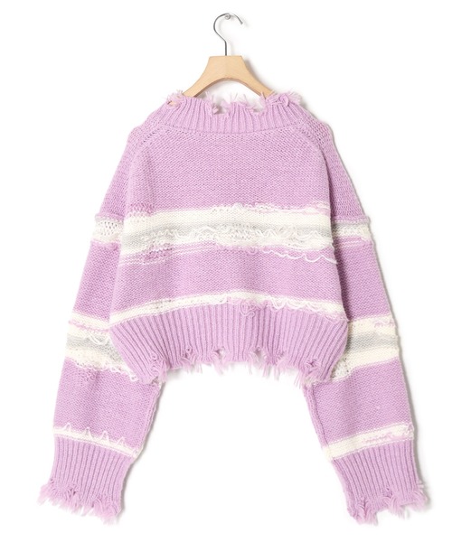 Alley by w closet（アリーバイダブルクローゼット）の「【Alley】ダメージボーダーニット（ニット/セーター・レディース・ラベンダー/オフホワイト・FREE）」の5枚目の写真