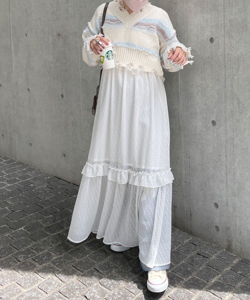 Alley by w closet（アリーバイダブルクローゼット）の「【Alley】ダメージボーダーニット（ニット/セーター・レディース・ラベンダー/オフホワイト・FREE）」の14枚目の写真