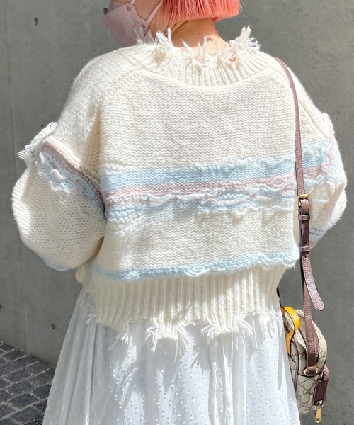 Alley by w closet（アリーバイダブルクローゼット）の「【Alley】ダメージボーダーニット（ニット/セーター・レディース・ラベンダー/オフホワイト・FREE）」の12枚目の写真