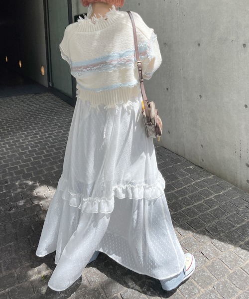 Alley by w closet（アリーバイダブルクローゼット）の「【Alley】ダメージボーダーニット（ニット/セーター・レディース・ラベンダー/オフホワイト・FREE）」の11枚目の写真