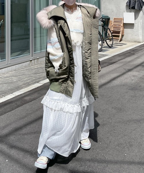 Alley by w closet（アリーバイダブルクローゼット）の「【Alley】ダメージボーダーニット（ニット/セーター・レディース・ラベンダー/オフホワイト・FREE）」の8枚目の写真