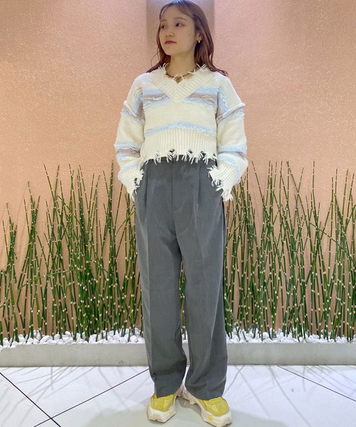 Alley by w closet（アリーバイダブルクローゼット）の「【Alley】ダメージボーダーニット（ニット/セーター・レディース・ラベンダー/オフホワイト・FREE）」の16枚目の写真