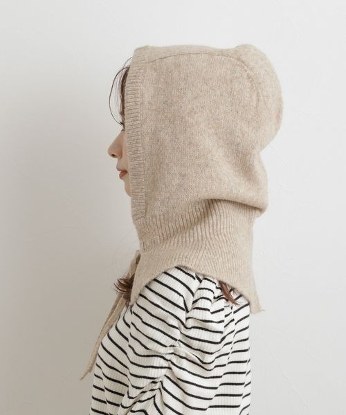 mysty woman（ミスティウーマン）の「ウール混で暖かいフロントリボンバラクラバ 165984（ニットキャップ/ビーニー・レディース・ホワイト/ベージュ/ブラウン・FREE）」の8枚目の写真