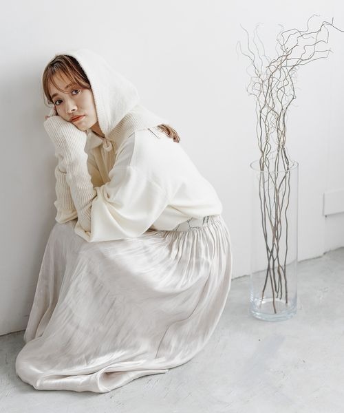 mysty woman（ミスティウーマン）の「ウール混で暖かいフロントリボンバラクラバ 165984（ニットキャップ/ビーニー・レディース・ホワイト/ベージュ/ブラウン・FREE）」の5枚目の写真