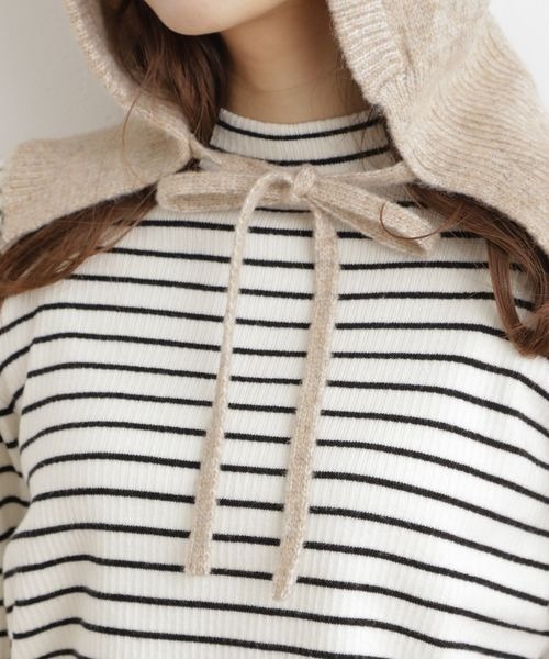 mysty woman（ミスティウーマン）の「ウール混で暖かいフロントリボンバラクラバ 165984（ニットキャップ/ビーニー・レディース・ホワイト/ベージュ/ブラウン・FREE）」の10枚目の写真