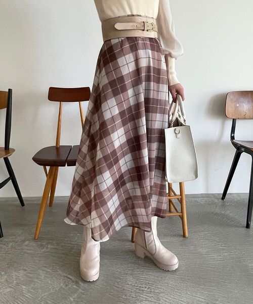 MAJESTIC LEGON(マジェスティックレゴン)の「オーガンジーチェックボリュームスカート(スカート・レディース・グレー系その他/ブラウン系その他2/ベージュ系その他2・MEDIUM)」の1枚目の写真
