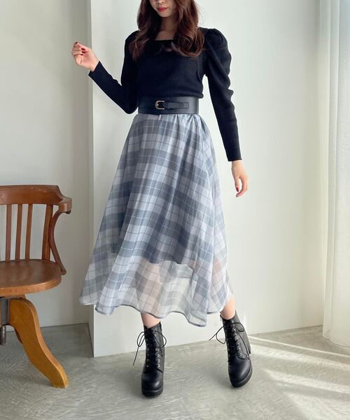 MAJESTIC LEGON(マジェスティックレゴン)の「オーガンジーチェックボリュームスカート(スカート・レディース・グレー系その他/ブラウン系その他2/ベージュ系その他2・MEDIUM)」の10枚目の写真