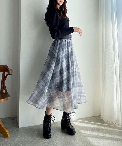 MAJESTIC LEGON(マジェスティックレゴン)の「オーガンジーチェックボリュームスカート(スカート・レディース・グレー系その他/ブラウン系その他2/ベージュ系その他2・MEDIUM)」の11枚目の写真