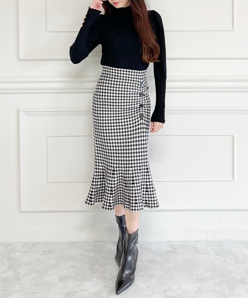 MIIA（ミーア）の「フロント釦マーメイドスカート（スカート・レディース・ブラック/チェック・FREE）」の7枚目の写真