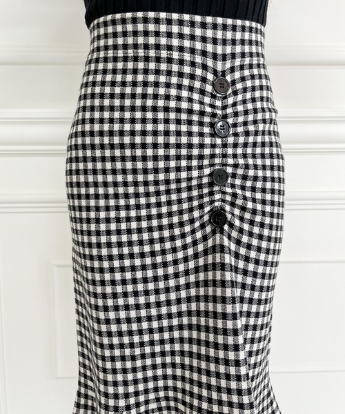 MIIA（ミーア）の「フロント釦マーメイドスカート（スカート・レディース・ブラック/チェック・FREE）」の3枚目の写真