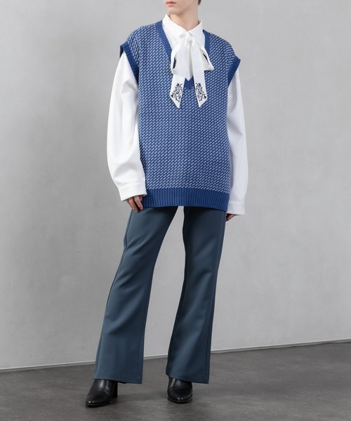 Adoon plain（アドーンプレーン）の「【Adoon plain】バーズアイニットベスト（ベスト・メンズ・ホワイト/ブラック/ブルー・MEDIUM/LARGE）」の18枚目の写真