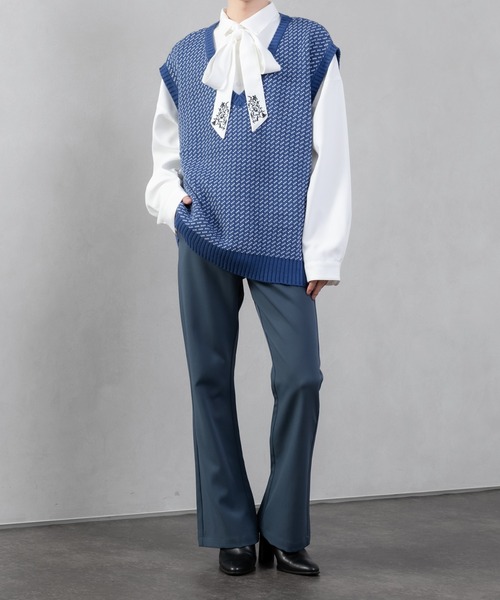 Adoon plain（アドーンプレーン）の「【Adoon plain】バーズアイニットベスト（ベスト・メンズ・ホワイト/ブラック/ブルー・MEDIUM/LARGE）」の19枚目の写真