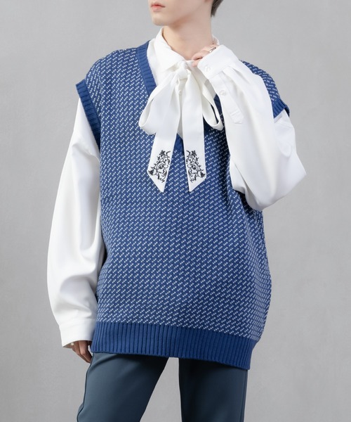 Adoon plain（アドーンプレーン）の「【Adoon plain】バーズアイニットベスト（ベスト・メンズ・ホワイト/ブラック/ブルー・MEDIUM/LARGE）」の22枚目の写真