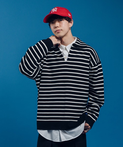 ONCILY（オンシェリー）の「BORDER KNIT POLO / ボーダーニットポロ 