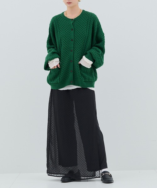 HANNE（アン）の「【by kumika】ケーブルニットカーディガン（ニット/セーター・レディース・グリーン/ホワイト/ブラック・フリー）」の6枚目の写真