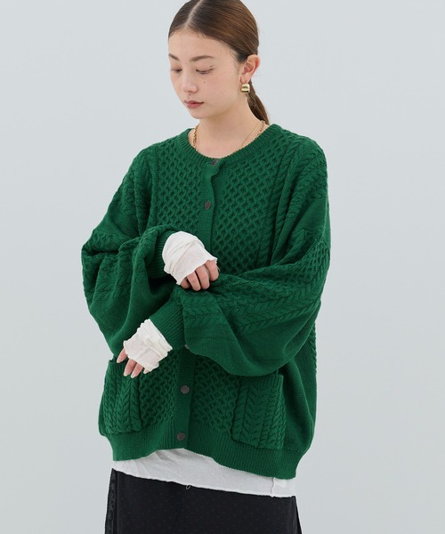 HANNE（アン）の「【by kumika】ケーブルニットカーディガン（ニット/セーター・レディース・グリーン/ホワイト/ブラック・フリー）」の20枚目の写真