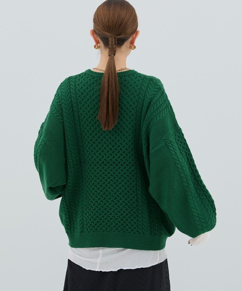 HANNE（アン）の「【by kumika】ケーブルニットカーディガン（ニット/セーター・レディース・グリーン/ホワイト/ブラック・フリー）」の4枚目の写真