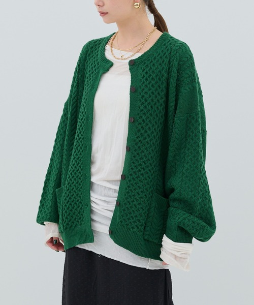 HANNE（アン）の「【by kumika】ケーブルニットカーディガン（ニット/セーター・レディース・グリーン/ホワイト/ブラック・フリー）」の14枚目の写真