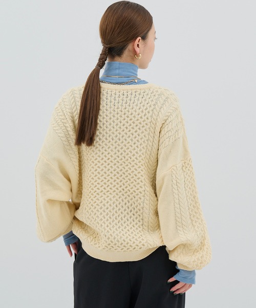 HANNE（アン）の「【by kumika】ケーブルニットカーディガン（ニット/セーター・レディース・グリーン/ホワイト/ブラック・フリー）」の19枚目の写真