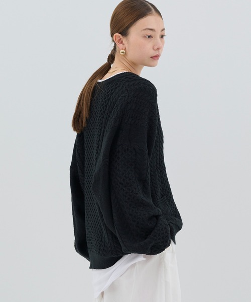 HANNE（アン）の「【by kumika】ケーブルニットカーディガン（ニット/セーター・レディース・グリーン/ホワイト/ブラック・フリー）」の17枚目の写真
