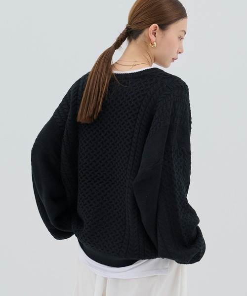 HANNE（アン）の「【by kumika】ケーブルニットカーディガン（ニット/セーター・レディース・グリーン/ホワイト/ブラック・フリー）」の8枚目の写真