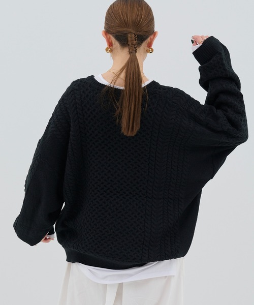 HANNE（アン）の「【by kumika】ケーブルニットカーディガン（ニット/セーター・レディース・グリーン/ホワイト/ブラック・フリー）」の13枚目の写真