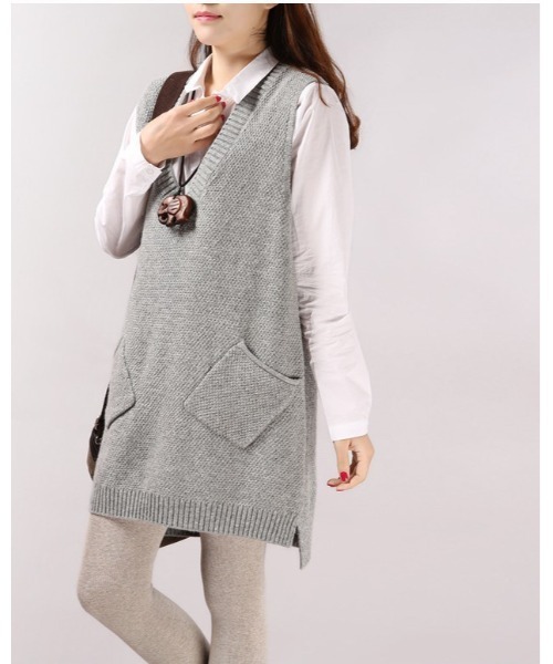 Ritzy(リッツィー)の「Vネックベスト(ベスト・レディース・ホワイト/グレー/チャコールグレー/カーキ・FREE)」の3枚目の写真