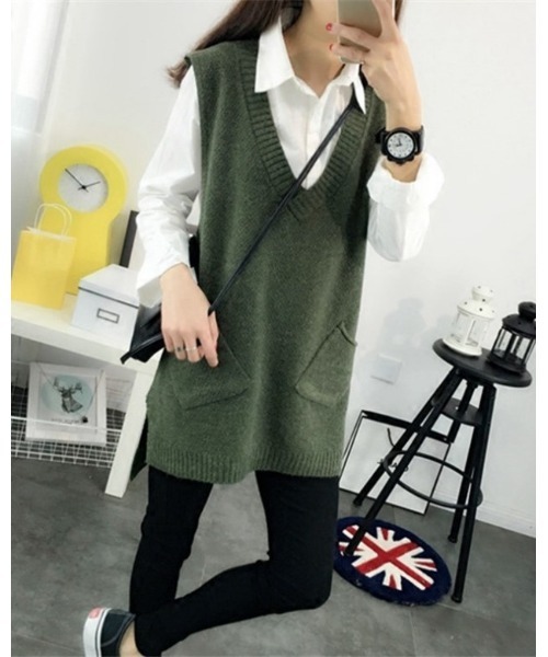 Ritzy(リッツィー)の「Vネックベスト(ベスト・レディース・ホワイト/グレー/チャコールグレー/カーキ・FREE)」の14枚目の写真