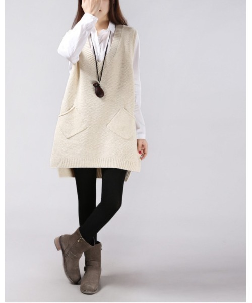 Ritzy(リッツィー)の「Vネックベスト(ベスト・レディース・ホワイト/グレー/チャコールグレー/カーキ・FREE)」の5枚目の写真