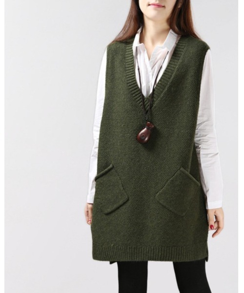 Ritzy(リッツィー)の「Vネックベスト(ベスト・レディース・ホワイト/グレー/チャコールグレー/カーキ・FREE)」の6枚目の写真