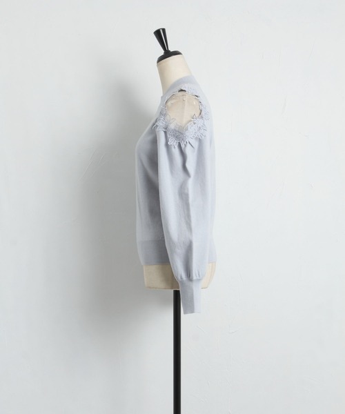 だらお フラワーレース装飾オープンショルダーニットプルオーバー（ニット