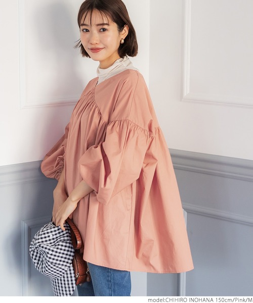 coca（coca）（コカ）の「ブロードVネックギャザーブラウス（シャツ/ブラウス・レディース・ホワイト/ピンク・M/L）」の14枚目の写真