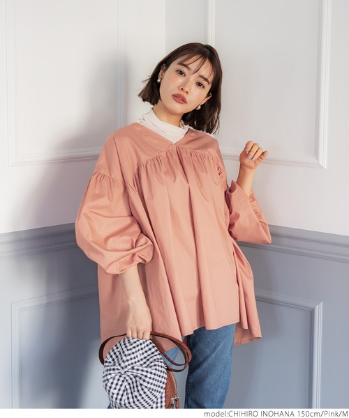 coca（coca）（コカ）の「ブロードVネックギャザーブラウス（シャツ/ブラウス・レディース・ホワイト/ピンク・M/L）」の15枚目の写真