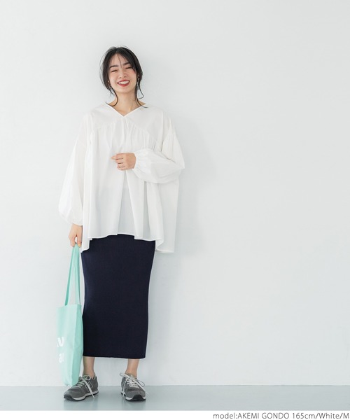 coca（coca）（コカ）の「ブロードVネックギャザーブラウス（シャツ/ブラウス・レディース・ホワイト/ピンク・M/L）」の4枚目の写真