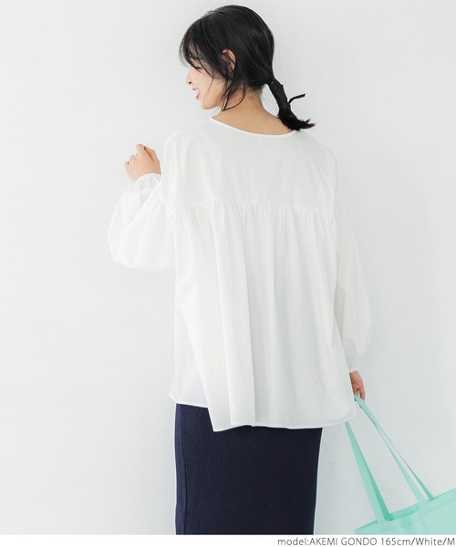 coca（coca）（コカ）の「ブロードVネックギャザーブラウス（シャツ/ブラウス・レディース・ホワイト/ピンク・M/L）」の6枚目の写真