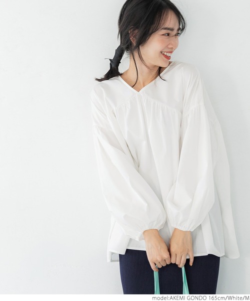 coca（coca）（コカ）の「ブロードVネックギャザーブラウス（シャツ/ブラウス・レディース・ホワイト/ピンク・M/L）」の7枚目の写真