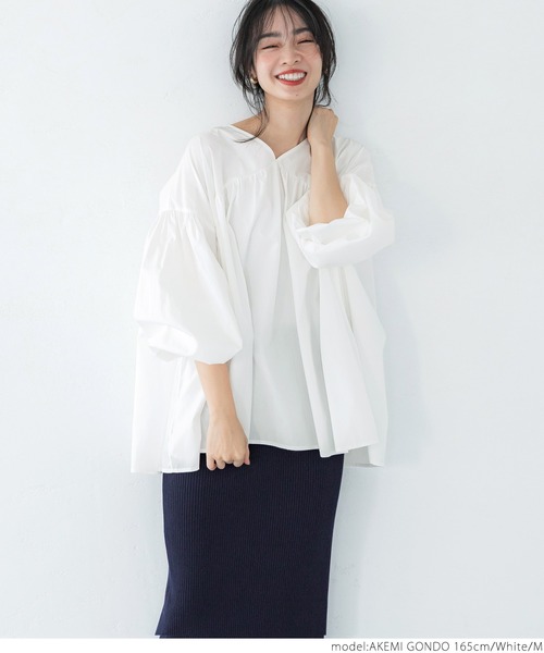 coca（coca）（コカ）の「ブロードVネックギャザーブラウス（シャツ/ブラウス・レディース・ホワイト/ピンク・M/L）」の3枚目の写真