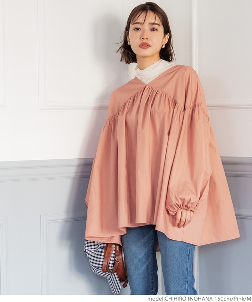 coca（coca）（コカ）の「ブロードVネックギャザーブラウス（シャツ/ブラウス・レディース・ホワイト/ピンク・M/L）」の10枚目の写真