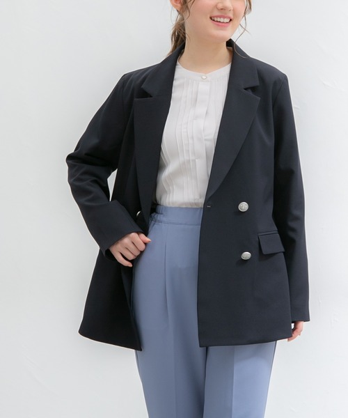 Honeys（ハニーズ）の「ダブル釦ゆるテーラード（テーラードジャケット・レディース・ブラック/ネイビー系/サックスブルー系/ネイビー/ベージュ・S/M/L/LL）」の4枚目の写真