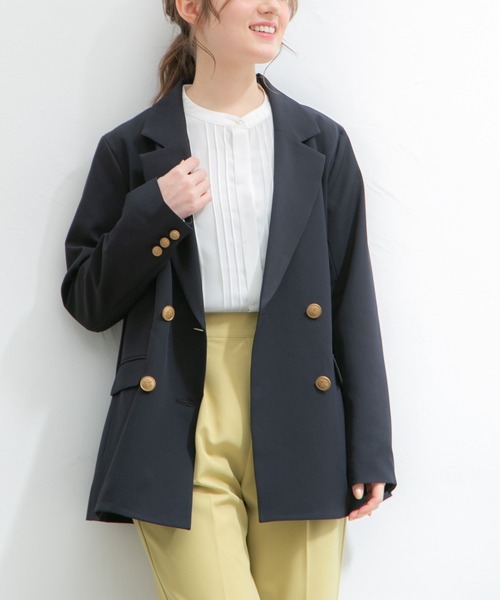 Honeys（ハニーズ）の「ダブル釦ゆるテーラード（テーラードジャケット・レディース・ブラック/ネイビー系/サックスブルー系/ネイビー/ベージュ・S/M/L/LL）」の3枚目の写真