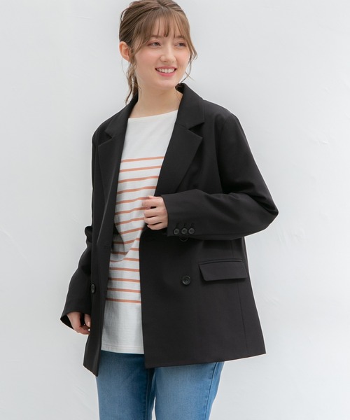 Honeys（ハニーズ）の「ダブル釦ゆるテーラード（テーラードジャケット・レディース・ブラック/ネイビー系/サックスブルー系/ネイビー/ベージュ・S/M/L/LL）」の7枚目の写真