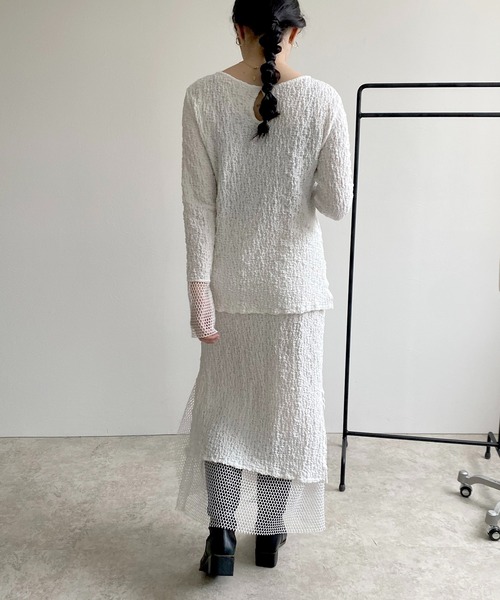 LHELBIE(レルビエ)の「メッシュ切替シャーリングトップス(Tシャツ/カットソー・レディース・ライトグリーン/オフホワイト/ブラック・M)」の18枚目の写真