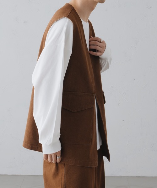 epnok(エプノック)の「ノーカラーデニムジレベスト(ベスト・メンズ・ブラウン/インディゴブルー/ブラック・LARGE/SMALL/MEDIUM)」の17枚目の写真