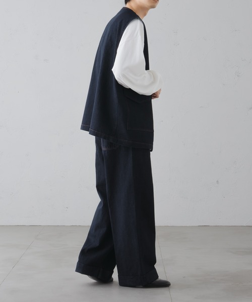 epnok(エプノック)の「ノーカラーデニムジレベスト(ベスト・メンズ・ブラウン/インディゴブルー/ブラック・LARGE/SMALL/MEDIUM)」の10枚目の写真