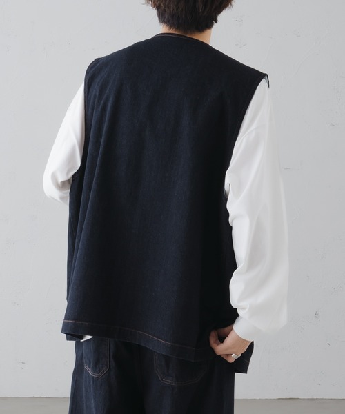 epnok(エプノック)の「ノーカラーデニムジレベスト(ベスト・メンズ・ブラウン/インディゴブルー/ブラック・LARGE/SMALL/MEDIUM)」の6枚目の写真