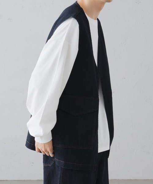 epnok(エプノック)の「ノーカラーデニムジレベスト(ベスト・メンズ・ブラウン/インディゴブルー/ブラック・LARGE/SMALL/MEDIUM)」の7枚目の写真