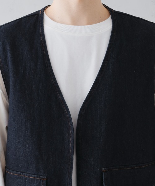 epnok(エプノック)の「ノーカラーデニムジレベスト(ベスト・メンズ・ブラウン/インディゴブルー/ブラック・LARGE/SMALL/MEDIUM)」の12枚目の写真