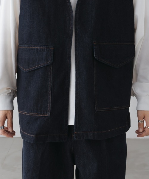 epnok(エプノック)の「ノーカラーデニムジレベスト(ベスト・メンズ・ブラウン/インディゴブルー/ブラック・LARGE/SMALL/MEDIUM)」の13枚目の写真