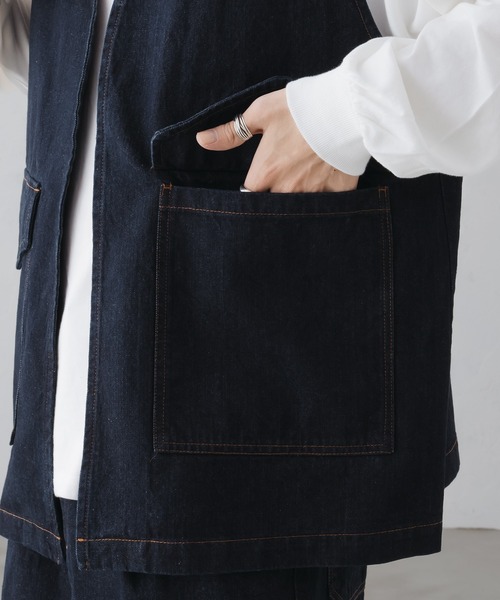 epnok(エプノック)の「ノーカラーデニムジレベスト(ベスト・メンズ・ブラウン/インディゴブルー/ブラック・LARGE/SMALL/MEDIUM)」の14枚目の写真