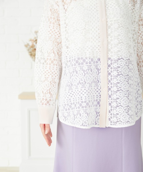 acro(アクロ)の「■ブロックレースバンドカラーシャツ/AC3320(シャツ/ブラウス・レディース・ホワイト・フリ-)」の3枚目の写真